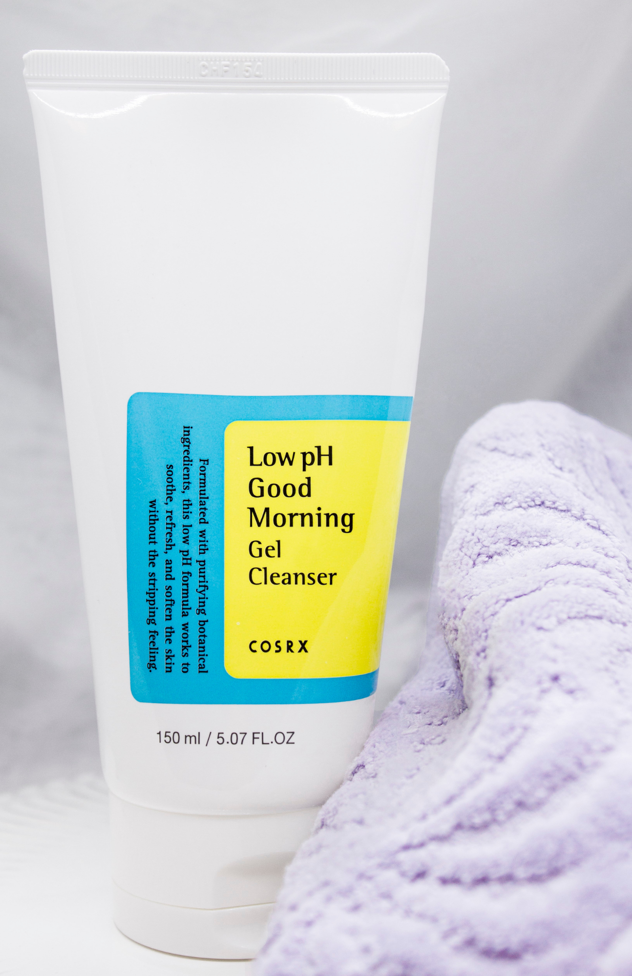 CosRX Low pH Good Morning Gel Cleanser in its beautifully designed packaging, promoting radiant skin.