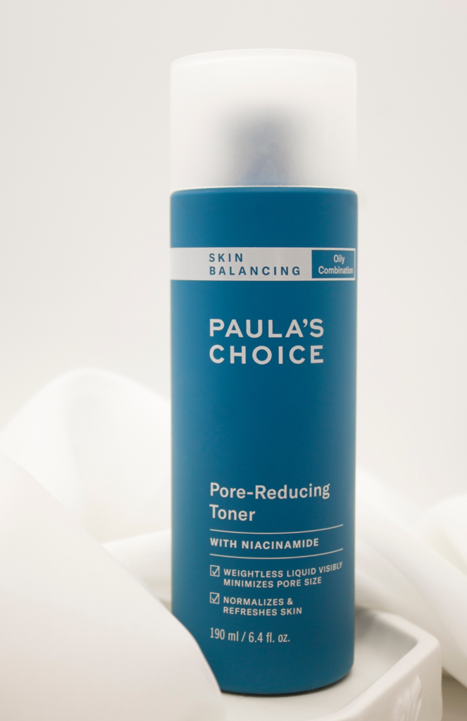 Paula's Choice Pore-Reducing Toner showcased in its elegant packaging. Nighttime Skincare.