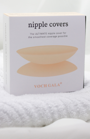 Unboxing and display of VOCH Gala nipple covers, showing packaging, product details, and various close-up views.