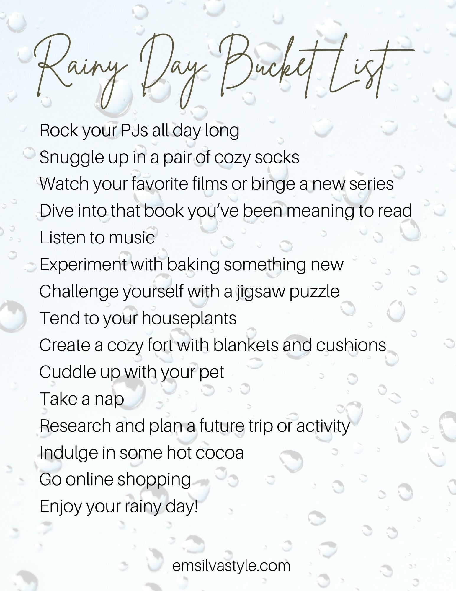 Rainy Day Bucket List