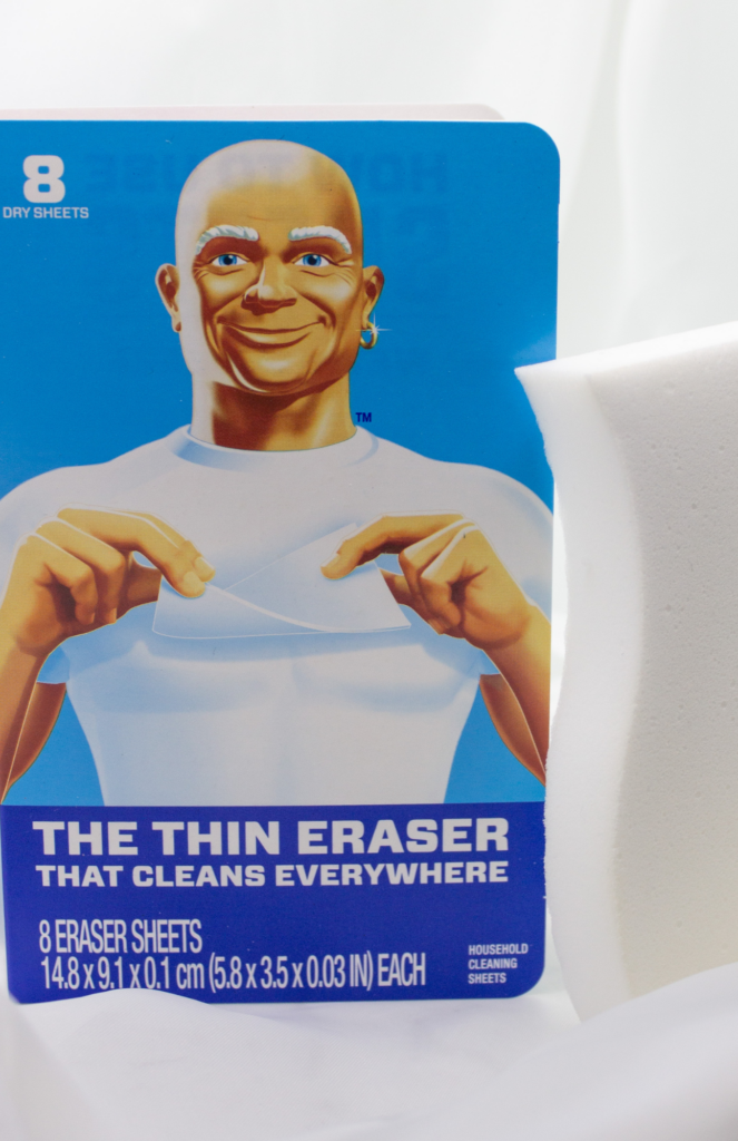 Mr. Clean Magic Eraser for removing scuffs and dirt from white sneakers.